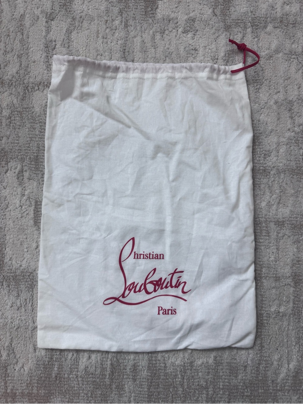 Christian Louboutin White Dust Bag with Red Logo and Drawstring